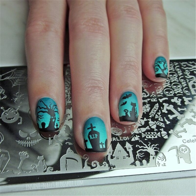 Geboren Pretty 12*6 Cm Rechthoek Nail Art Stamp Template Halloween Afbeelding Print Plaat Viering Stencil BPX-L007