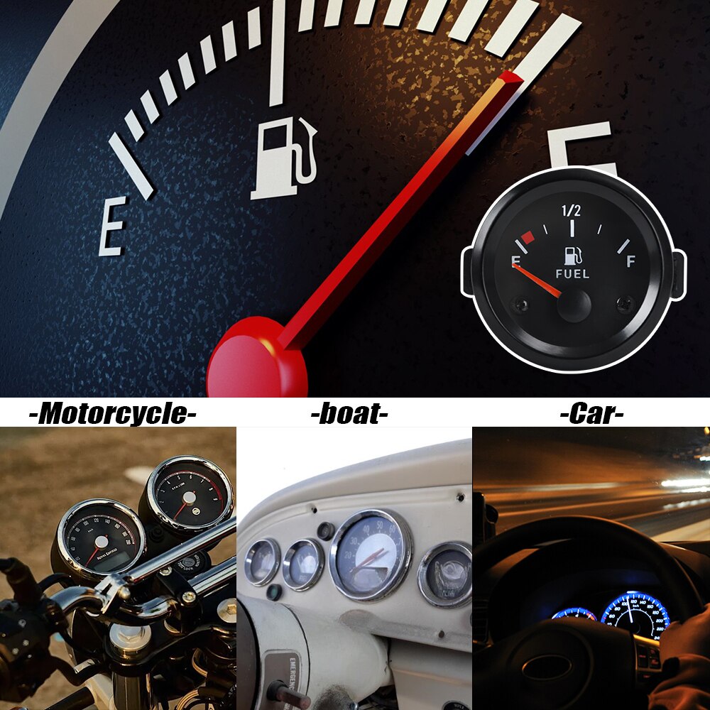 Universal 2" 52mm Fuel Level Gauge Car Vehicle Meter with Fuel Float Sensor White LED Light Black Shell Automotive Gauges 12V