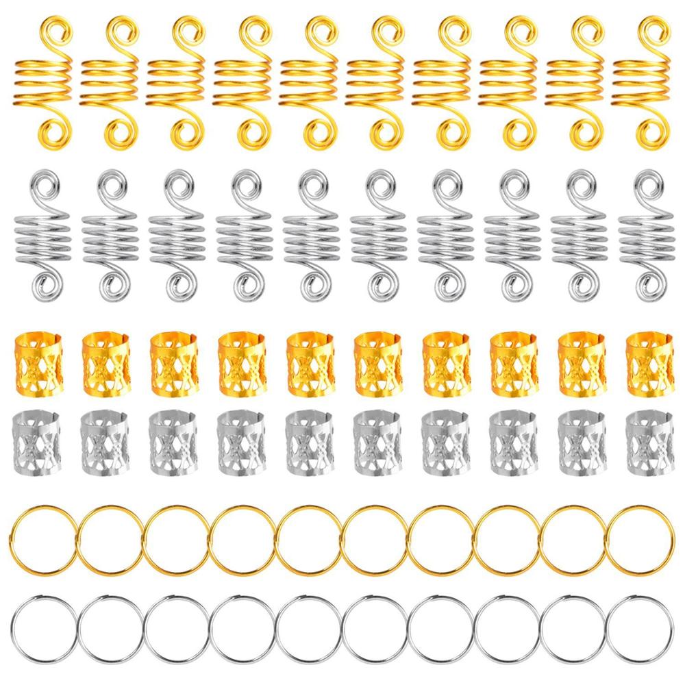 Anillos africanos de Metal para el pelo, abalorios para el pelo, tubos para el pelo, trenzas para el pelo, accesorios de decoración de joyería de oro, 60 uds.: Default Title