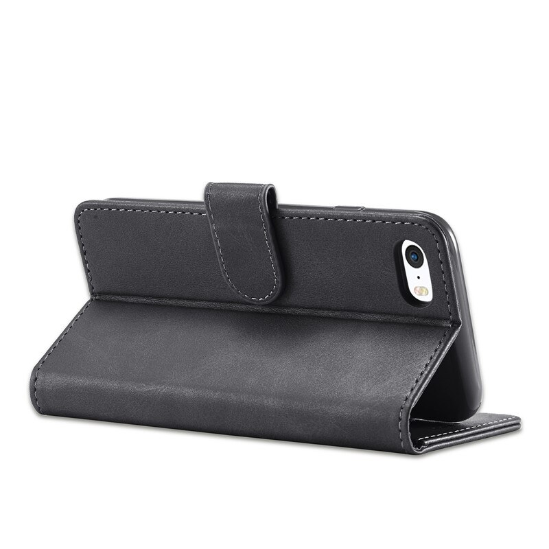 Funda de cuero con tapa para iPhone, carcasa tipo billetera con soporte y tarjetero para iPhone SE ,