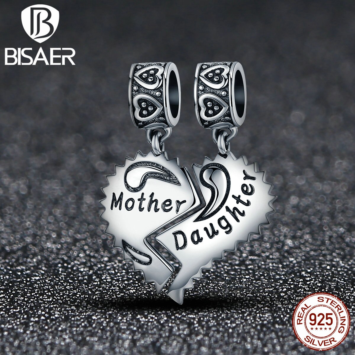 100% 925 Sterling Silver Unique Heart Pendant, Mother & Daughter Charms Fit BISAER Authentic Original Jewelry ECC427