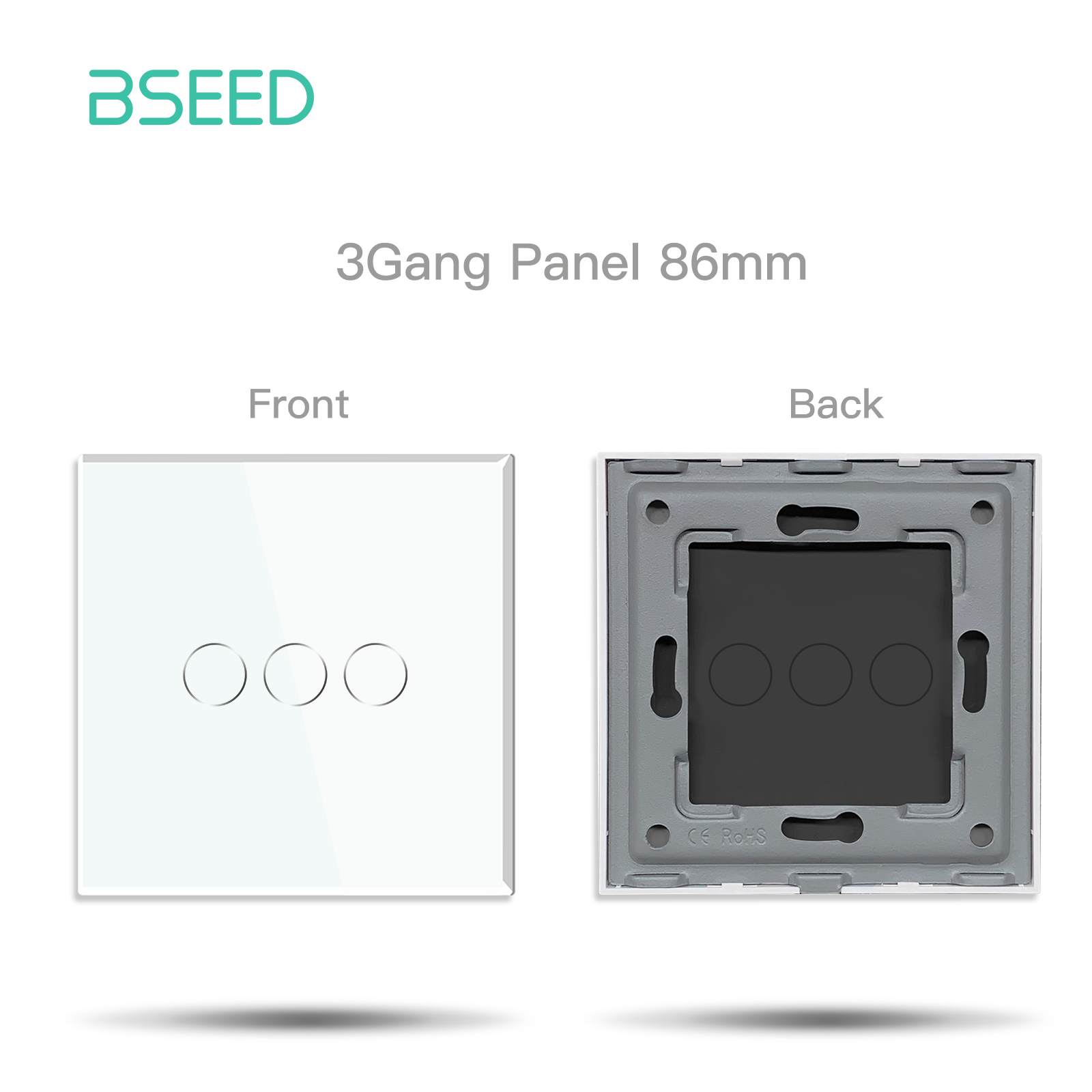 BSEED Light Touch Switch Dimmer Touch Light Switch Function Parts Glass Panels EU Wall Socket Plug DIY Free Combination: 3Gang Panel 86mm
