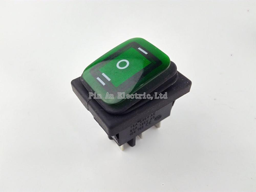 1Pcs Waterproof 6Pin Rocker Switch 3 Position Locking ON-OFF-ON DSDT 16A/250V/ 20A 125V RL2: Green