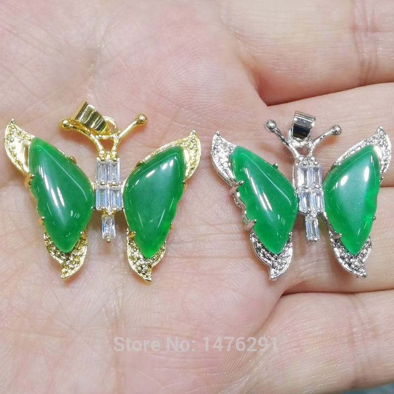 magnifique 30X32MM vert jades papillon incrusté Zircon pendentif meilleur 1 pièces