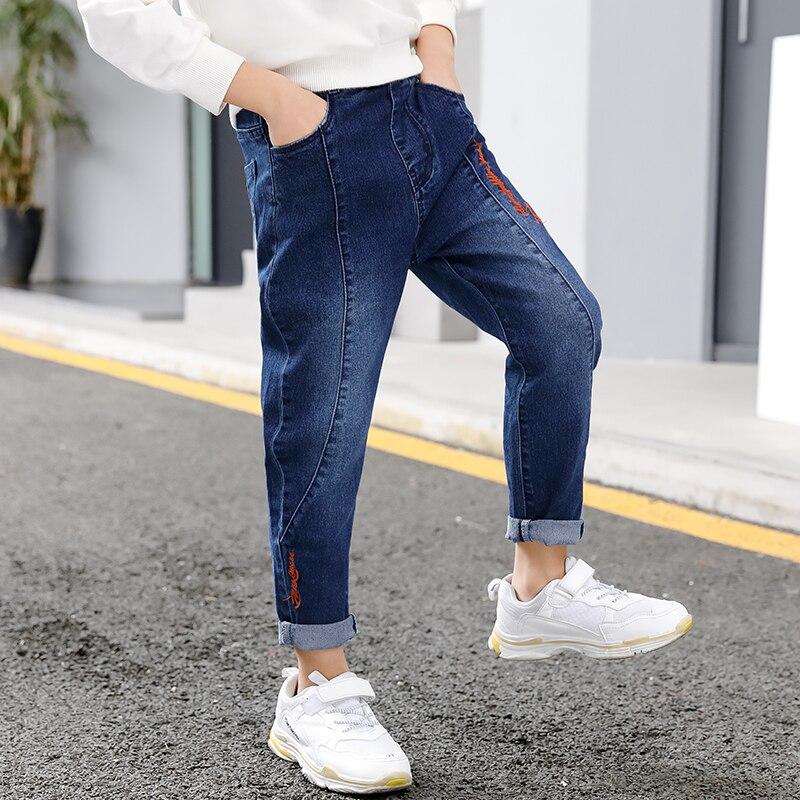 Ienens forår efterår slim stertch jeans børn dreng elastiske talje bukser 5 6 7 8 9 10 11 år unge klassiske jeans bukser