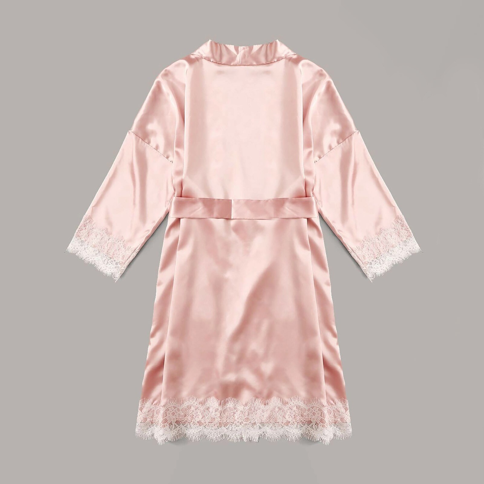 Lace Sexy silk Pajamas Women Nightwear Bride Pink Robes Satin Loose Home Sleepwear Female Patchwork Robes