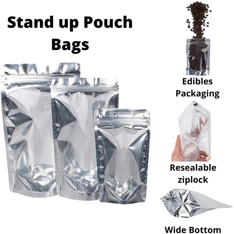 Sacs en Mylar pour le stockage des aliments, lot de 100 (30 sacs de 4 pouces X 6 pouces, 30 sacs de 5 pouces 8 pouces, 40 sacs de 6 pouces 9 pouces) pochettes