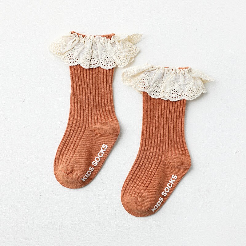 Bebé Calcetines para niños y niñas hasta la rodilla largo suave de encaje de algodón de los niños del bebé calcetines bebé niña calcetines de 0 a 3 años/: Khaki / M (1-3Years)