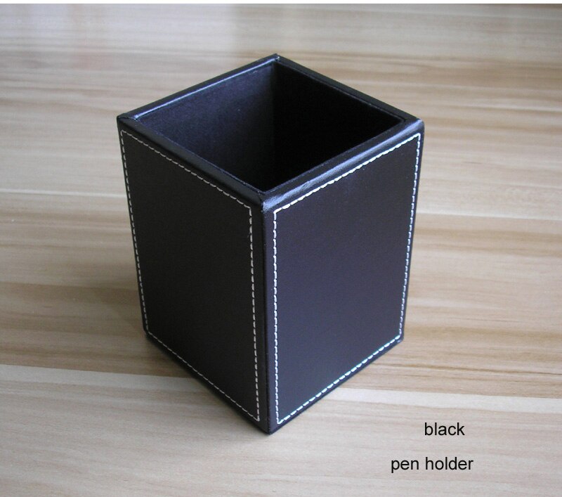 Useful PU leather wood office desk stationery organizer set stationery holderdispensador material de oficina y escritorio K219