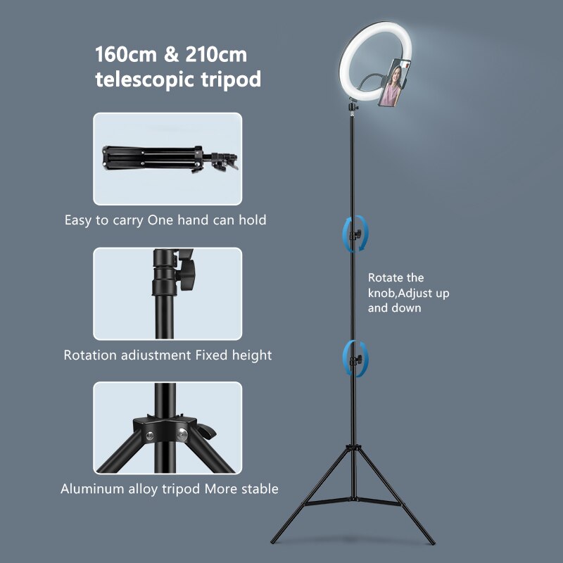 Éclairage Ring Light à Led avec trépied et Support Mobile, éclairage annulaire pour photographie et diffusion vidéo en direct