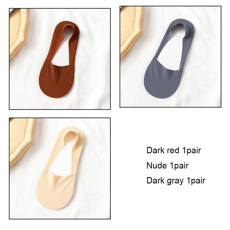 VKMONY – chaussettes invisibles en silicone ultra-fines pour femmes, 3 paires, été: Dred1Nude1Dgray1