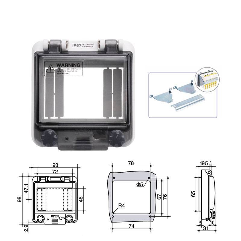 Transparent button protection window cover Waterproof window circuit breaker switch IP67 splash cover box: 4 without bottom