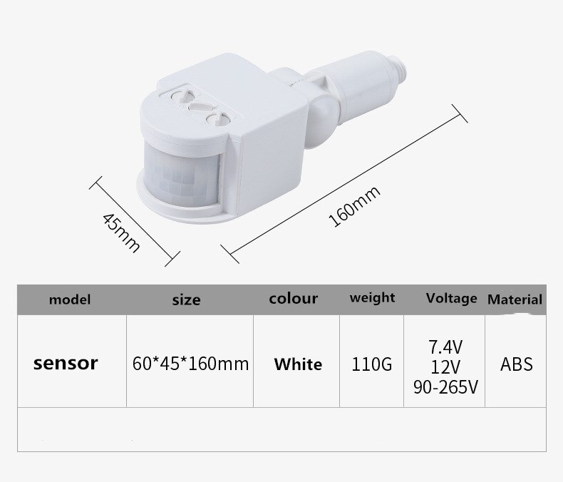 Motion Sensor 110V 220V Motion Detector Automatic Infrared PIR Sensor 180 Degree Rotating waterproof Outdoor Timer Light Switch: White