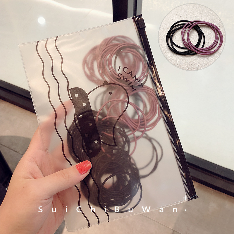 100 Uds. Banda elástica para el cabello para mujer, coleteros, sombreros, bandas de goma, diadema para niñas, accesorios para el cabello FS-008: Negro