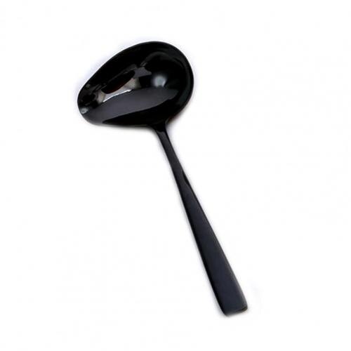 Cuchara para goteo de salsa, bote seguro de borde suave, cucharón de sopa, utensilios de cocina de acero inoxidable, cuchara para sopa: Black