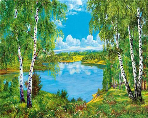 Azqsd kleuren op nummer natuur landschap acryl afbeeldingen olieverfschilderij op nummer meer schilderpakketten woondecoratie: Szyg 3006