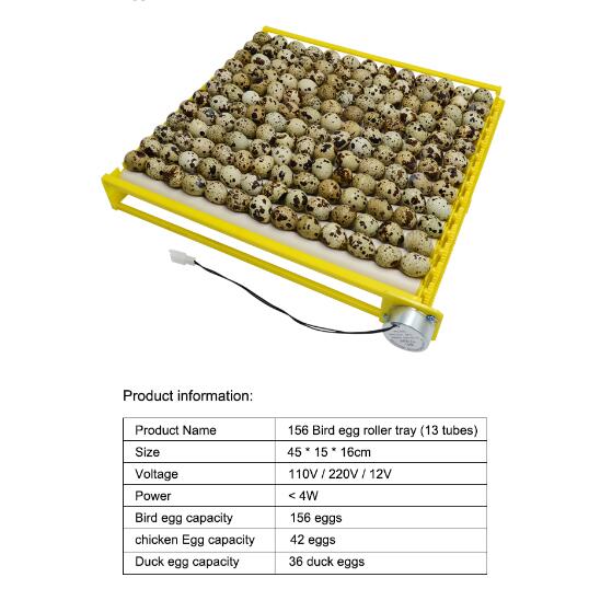 360 Degree Automatic Rotating Eggs Incubator Roller Tray Duck Quail Bird Poultry Egg Hatching Farm Hatching Tool: 156 eggs  (13 tubes)