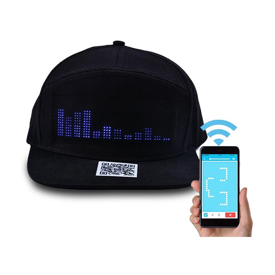 Led Display Hoed Veiligheid Riding Light-Emitting Hoed Diy App Bluetooth Programmering Party Sport Cap: Black