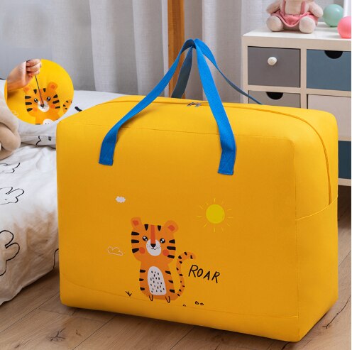 Bolsa de almacenamiento portátil para colcha, bolsa de tela no tejida impermeable, de gran capacidad, para artículos del hogar y ropa, dibujos animados: L / Large yellow
