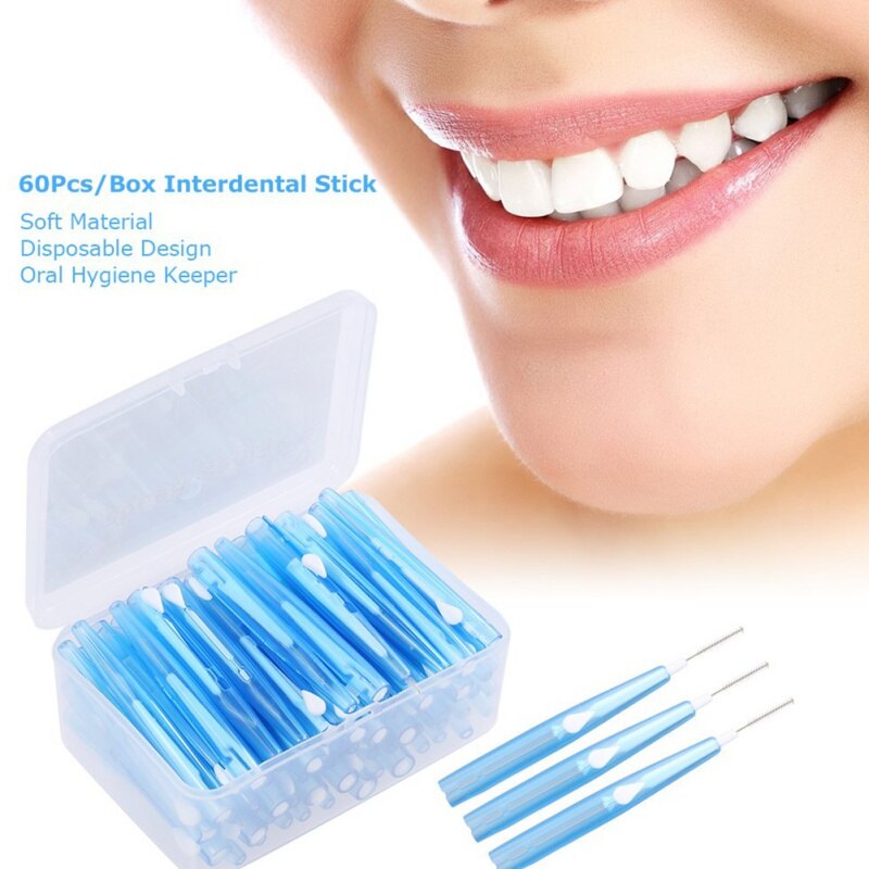 60 Pcs/Pack Push-Pull Interdental Brush Gum Interdental Tooth Brush Orthodontic Wire BrushToothpick