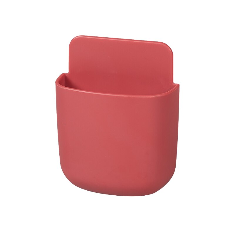Round/ Square Wall Mounted Remote Storage Box Portable Home Device Remote Control Storage Box Organizer ABS Desktop Phone Shelf: round red
