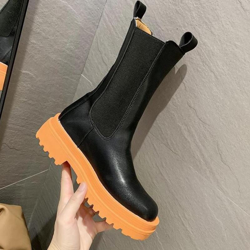 Dam stövlar höst orange pu motorcykel stövlar cool tjej vattentäta stövlar kvinnliga stövlar skor kvinna skor chaussures