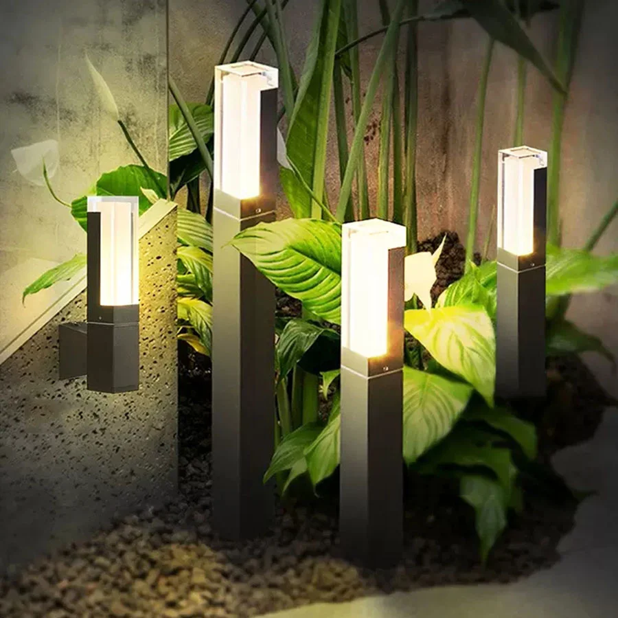 10w utendørs led-plenlamper med bevegelsessensor og påle i aluminium, vanntett hagesti, søylelys, landskapslampe
