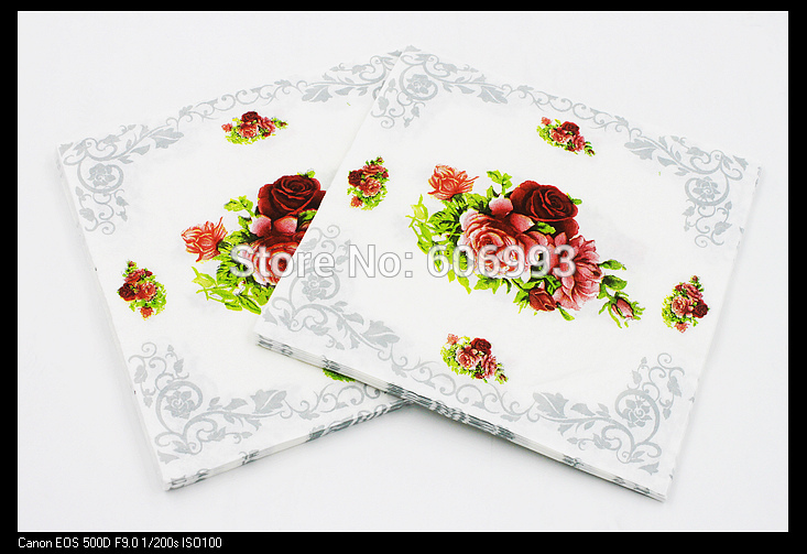 [Rainloong] Bloem Papier Servet Rose Feestelijke & Party Tissue Servetten Decoupage Decoratie Papier 33 Cm * 33 Cm 20 Stks/pak/Lot