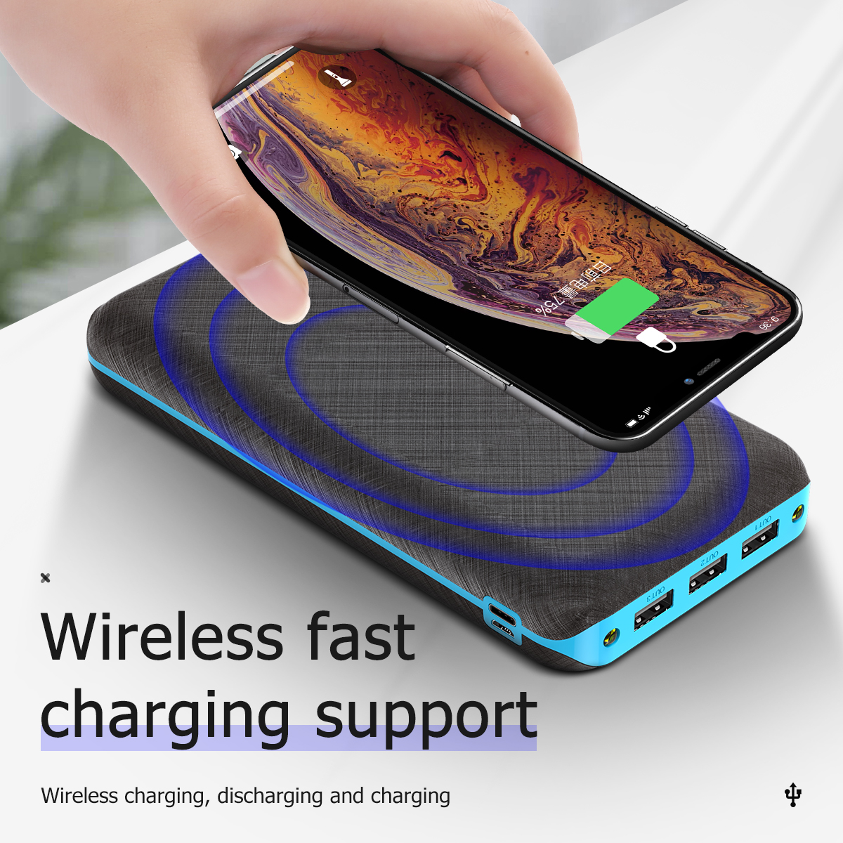Tragbarer schnelllader mit 80000 mah solar-powerbank, led-leuchte und drei usb-anschlüssen für xiaomi, samsung und iphone