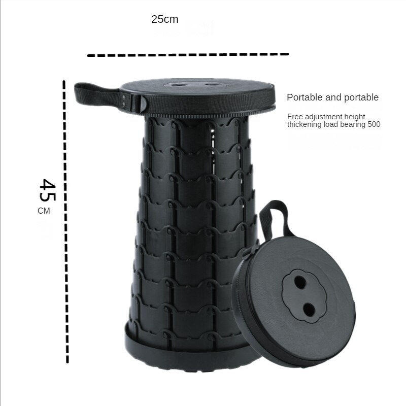 Wysuwany teleskopowy składany stołek-przenośny lekki składany fotel na fotel z regulacją wysokości dla dorosłych kemping podróż: czarny