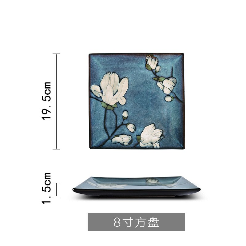 Lingao japansk håndmalt porselen magnolia servisesett husholdnings rund tallerken risbolle fiskebolle stor suppebolle: 8 tommer - a