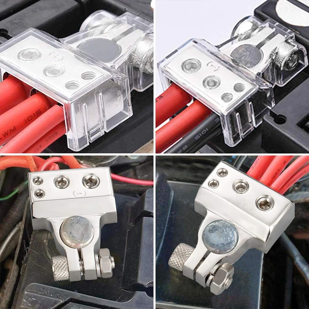 1 Paar Auto-Batterie-Anschlussklemmen-einstellen, 2/4/8/10 AWG, Auto-Audio-, positiv Negativ Batterie-Pfostenklemme mit transparenten Abdeckungen, Unterlegscheiben