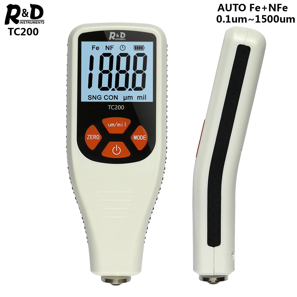 R & D Auto Verf Laagdiktemeter 0.1 Micron/0-1500 Laagdikte Tester Meten Fe/nfe Russische Handleiding Verf Tool TC200: White