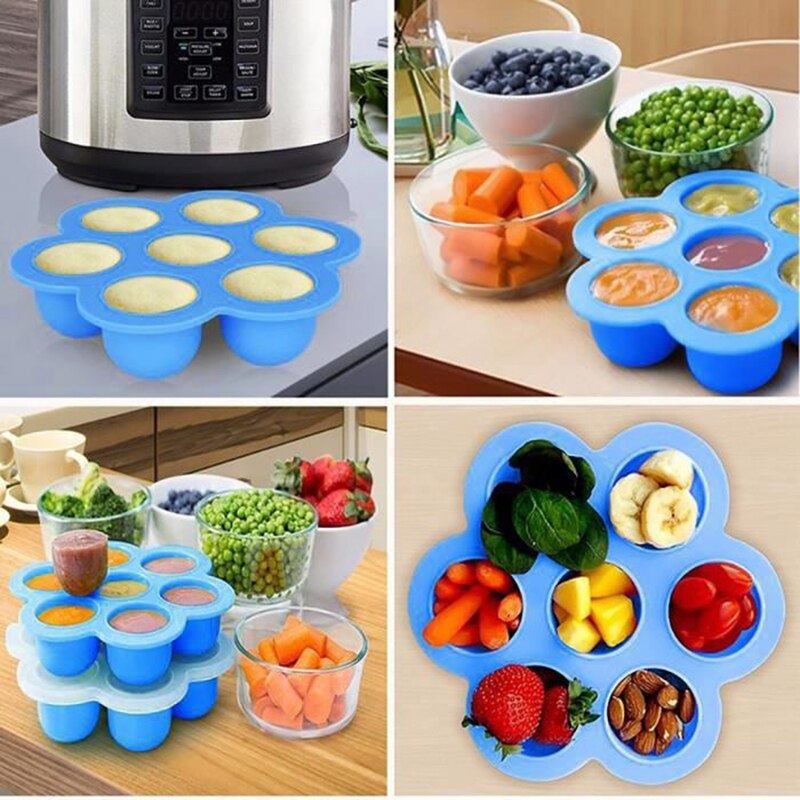 Siliconen eierbeetvorm babyvoeding bewaarbakje ijsblokjes herbruikbare diepvrieslade met deksel 7 gaten