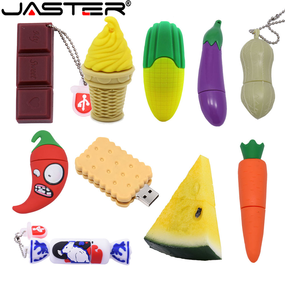 JASTER Fruit USB flash drive 64GB Vegetable Pen drive Chocolate Ice cream Memory stick Carrot Chili Pendrive 32GB Eggplant Candy