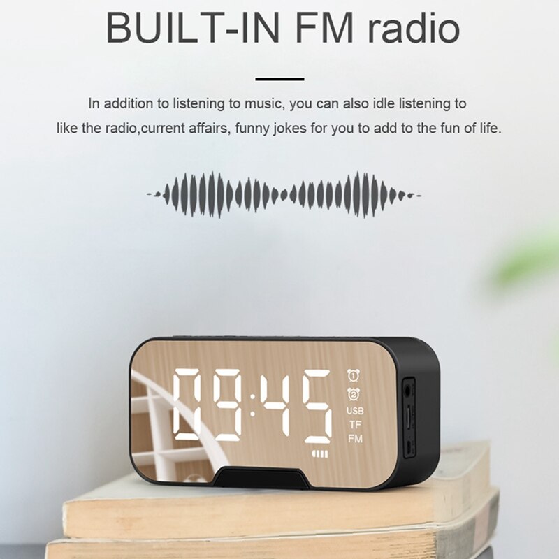 Draagbare led-spiegel digitale bluetooth-luidsprekers wekker  mp3 fm radio