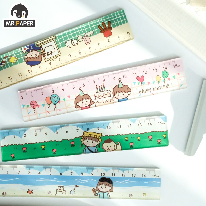 Mr.paper-reglas de colores acrílicos de 16cm, 4 diseños, reglas para dibujo, bricolaje, multifunción, para niños, estudiantes, oficina, escuela, papelería