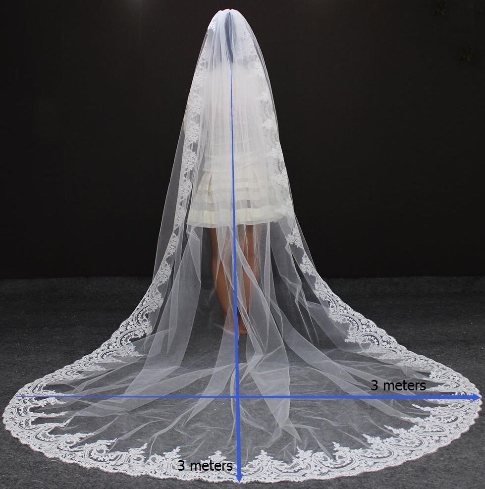Neue Spitze Lange Hochzeit Schleier Eine Schicht Kathedrale Länge Braut Schleier mit Kamm Schleier de Mariee Hochzeit Zubehör