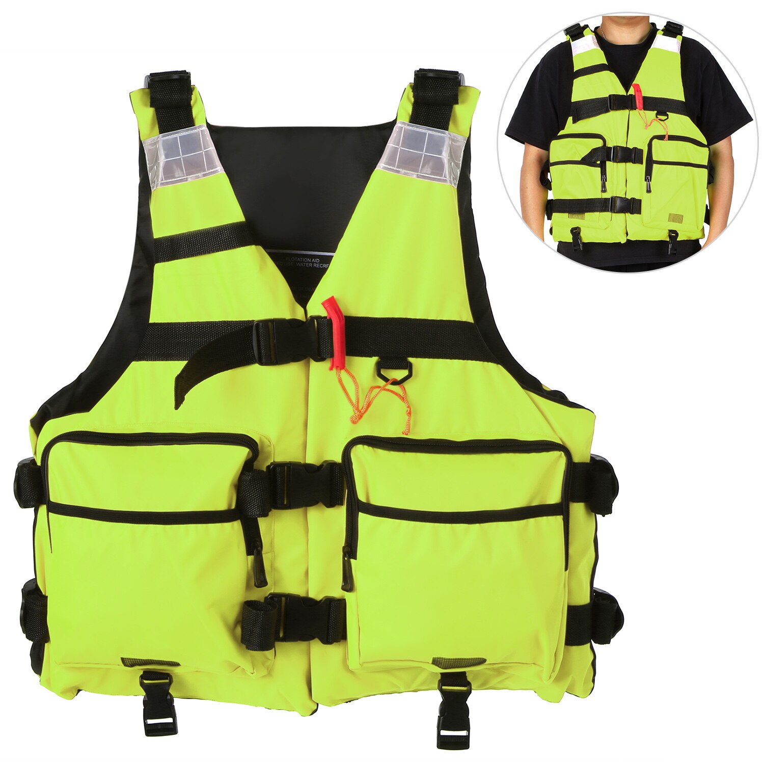 Kajak Schwimmweste Reflektierende Leben Jacke für Kajak Fischerboot Segeln Flotation Leben Sicherheit Weste Wasser Sport: Gelb / M