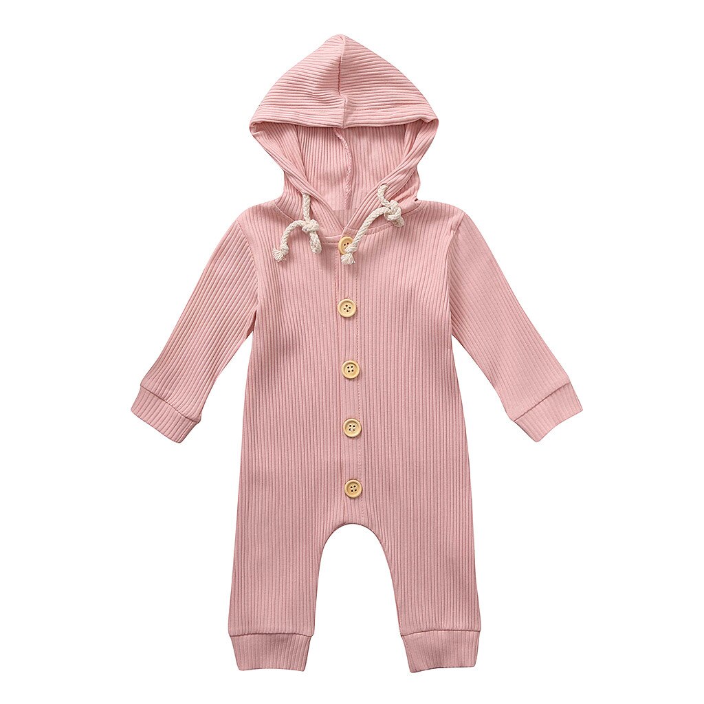 Baby Romper Girl Hooded Button Solid Color Jumpsuit Costume Born Baby Clothes Onesie Toddler Kids Winter Clothes 19Sep: Pink / 12M