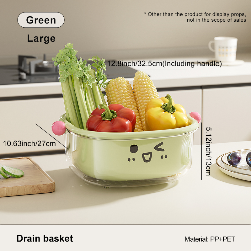 UFORU Wastafel Afvoermand Huishoudelijke Keuken Dubbele Wassen Fruitmand Wassen Groentebak Woonkamer Organizer: Licht Groen