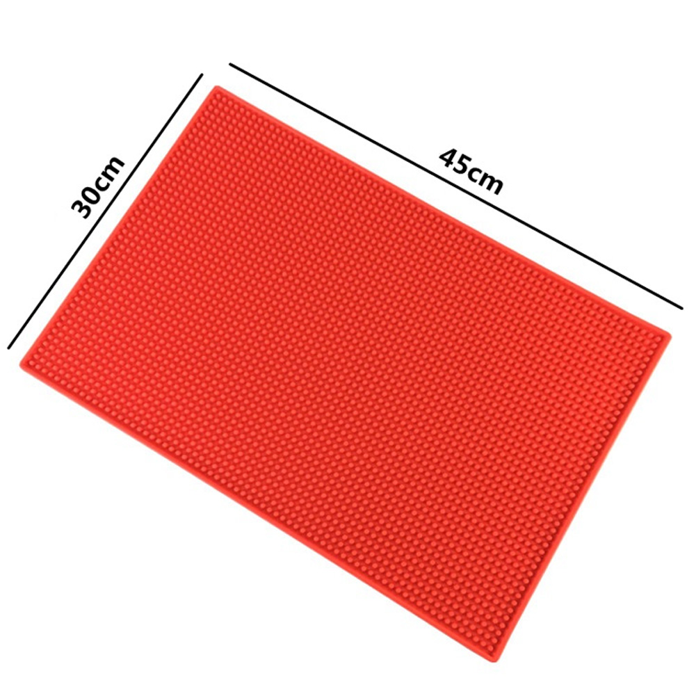 Desktop Easy To Clean Non-slip Rubber Rod Pad Bar Runner Glass Drip Tray Beer Drink Railing Service Pad（free small ）: red 30cmx45cm
