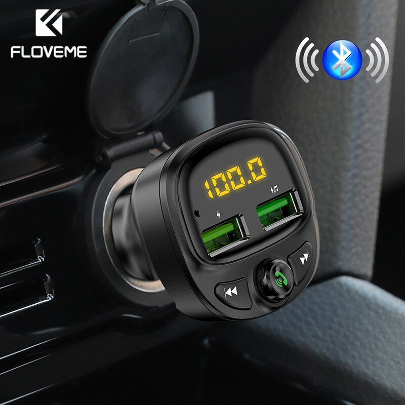 FLOVEME caricabatterie USB per auto Wireless trasmettitore FM Bluetooth lettore MP3 doppia porta caricabatterie per telefono TF Card Music HandFree Car Kit