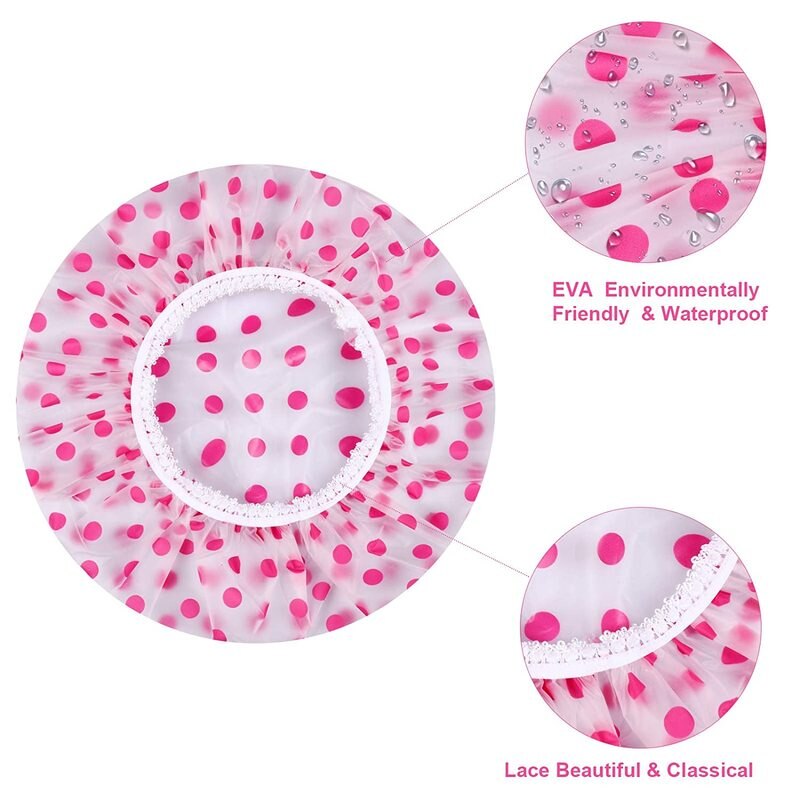 Waterdichte Douche Cap Thicken Elastische Kapsalon Cover Cap Vrouwen Leuke Stippen Bad Caps Hoed Badkamer Accessoires Haar Motorkap Cap