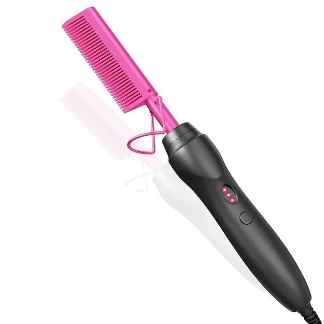 Portable Ceramic Hair Curler Electric Heating Comb Hair Straightener Curler Wet Dry Hair Straightening Hair Styling Tool: Red / US