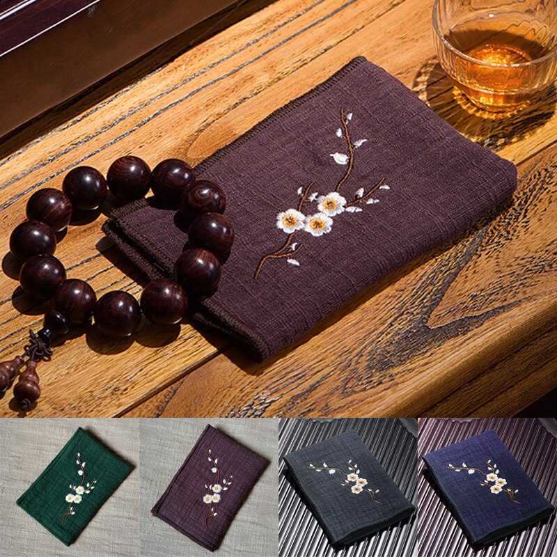 Toallas de té chinas bordadas, tejido con patrón de ciruela, absorción de agua, cuenco ecológico, accesorios de limpieza de tetera, 1 ud.
