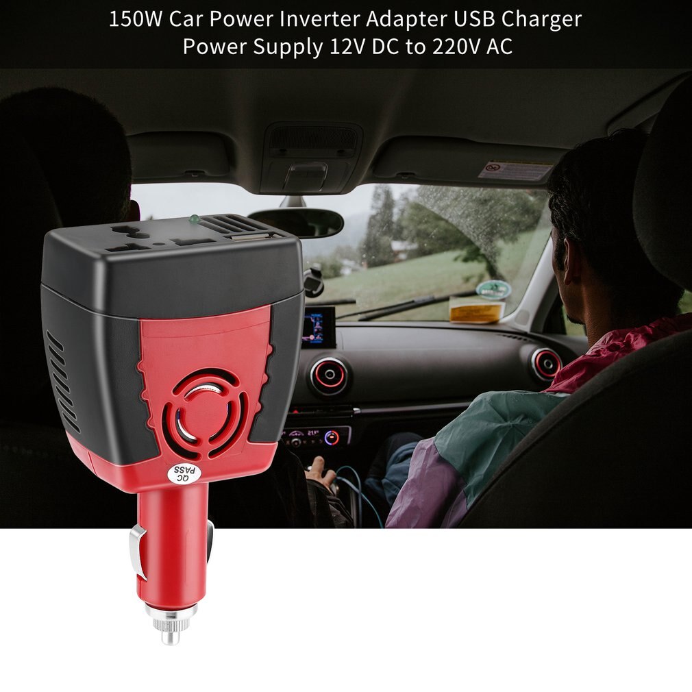 Car Inverter 150W 12V DC to 220V/110V AC Cigarette Lighter Power Supply Inverter Adapter with 0.5/2.1A USB Charger Port