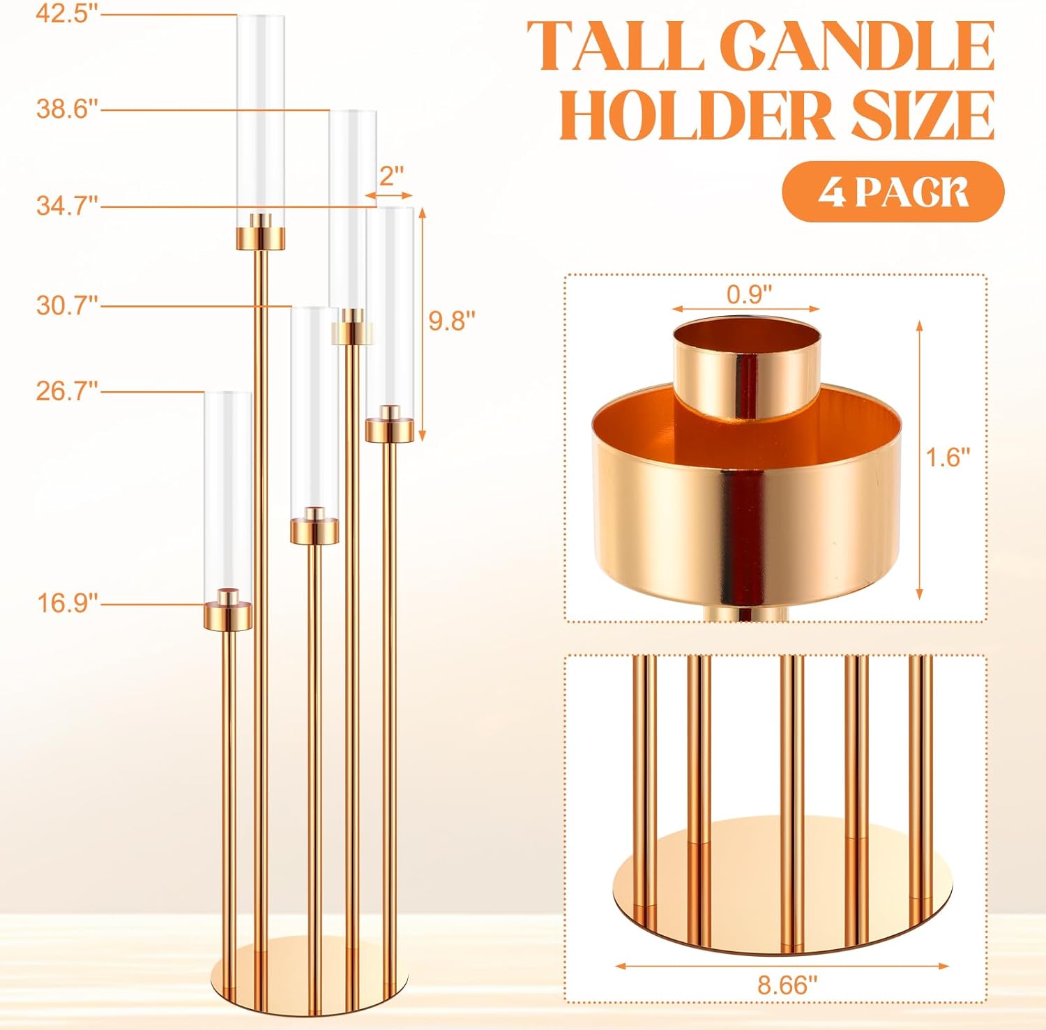Candelabro de suelo de 5 brazos, candelabro dorado de 42,5 pulgadas de alto, centros de mesa de candelabro para mesas, juego de candelabros de metal con acrílico: Default Title