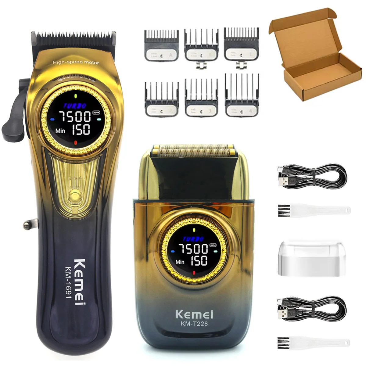 Kemei KM-T228 Men's Shaving Machine LED Display Double Foil Cordless Oil Head USB Electric Shaver Foil Male