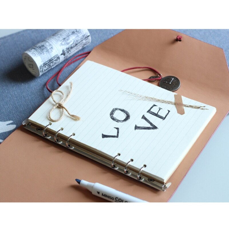 PU Leather Cover Loose-leaf Tri-fold Notebook A5 Travel Handbook for Dairy Travel Office A9LC